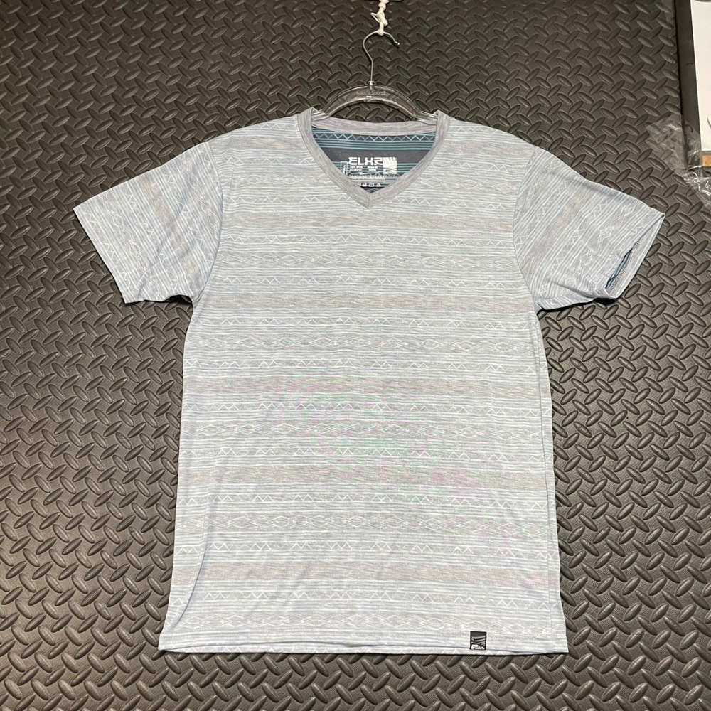 Light Blue Patterned V-Neck Short Sleeve Tee